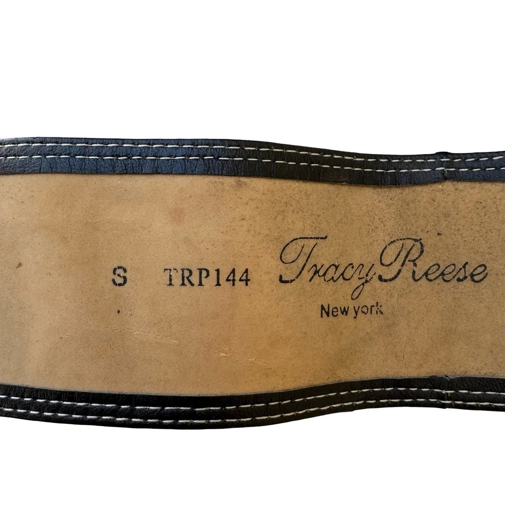 Tracy Reese Y2K Designer Edgy Boho Black Leather Wide Belt Orbital Buckle S